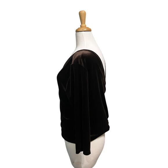 VTG Y2K Soft Surroundings Velvet Top Sz L Brown Deep V Faux Wrap 3/4 Sleeve - Picture 3 of 7